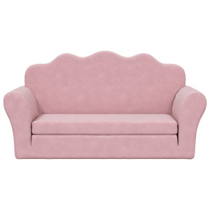 Sofá-cama infantil de 2 lugares pelúcia macia rosa H