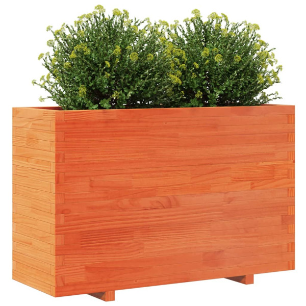 Jardinera madera maciza de pino marrón cera 110x40x72.5 cm M 4
