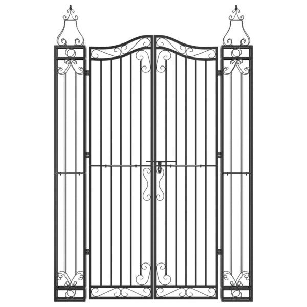 Puerta de jardín de hierro forjado negro 121x8x180 cm M 3
