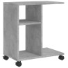 Mesa auxiliar ruedas madera ingeniería gris hormigón 50x30x55cm 2
