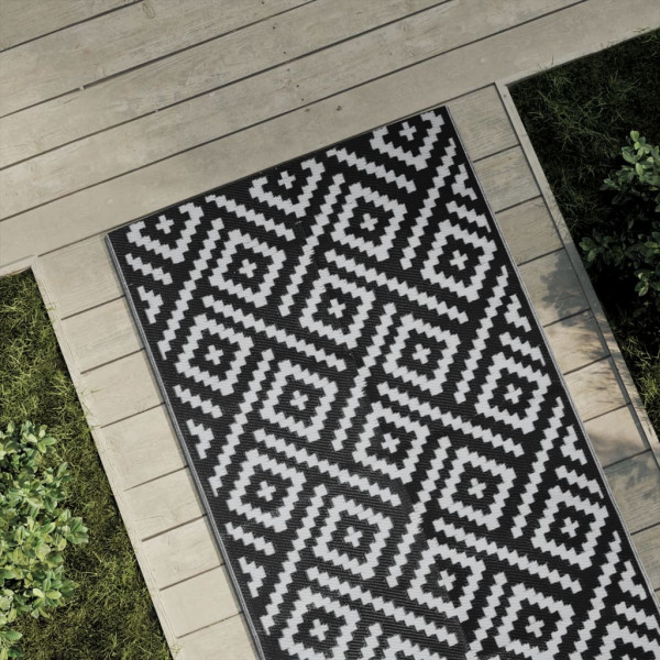 Alfombra de exterior PP blanco y negro 80x250 cm D