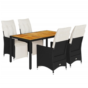 Set de muebles jardín 5 pzas con cojines ratán sintético negro H