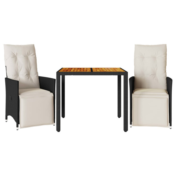 3 pcs conjunto de bistrô com almofadões vime PE preto M 2