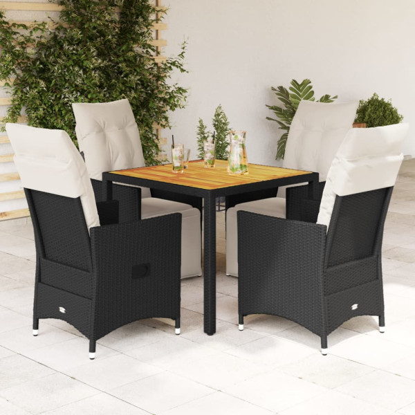 Set de muebles jardín 5 pzas con cojines ratán sintético negro D