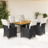 Set de comedor de jardín 7 pzas y cojines ratán sintético negro 1