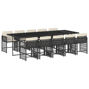 11 pcs conjunto de jantar p/ jardim c/ almofadões vime PE preto H