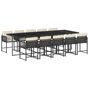 11 pcs conjunto de jantar p/ jardim c/ almofadões vime PE preto H