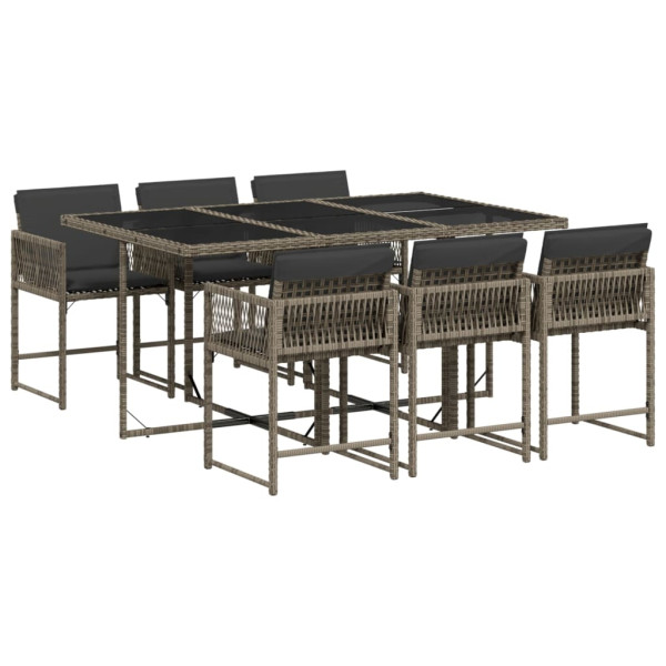 Set comedor jardín 7 pzas y cojines ratán sintético gris M 2