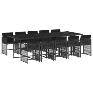 Set de comedor jardín 11 pzas con cojines ratán sintético negro H