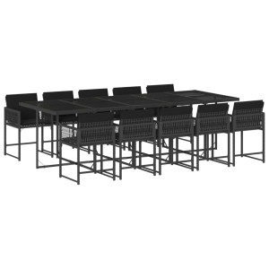11 pcs conjunto de jantar p/ jardim c/ almofadões vime PE preto H