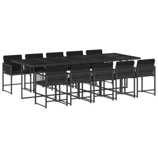 Set de comedor jardín 11 pzas con cojines ratán sintético negro M 2