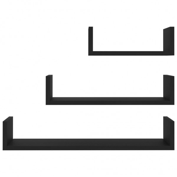 Prateleira de parede 3 pcs derivados de madeira preto M 4