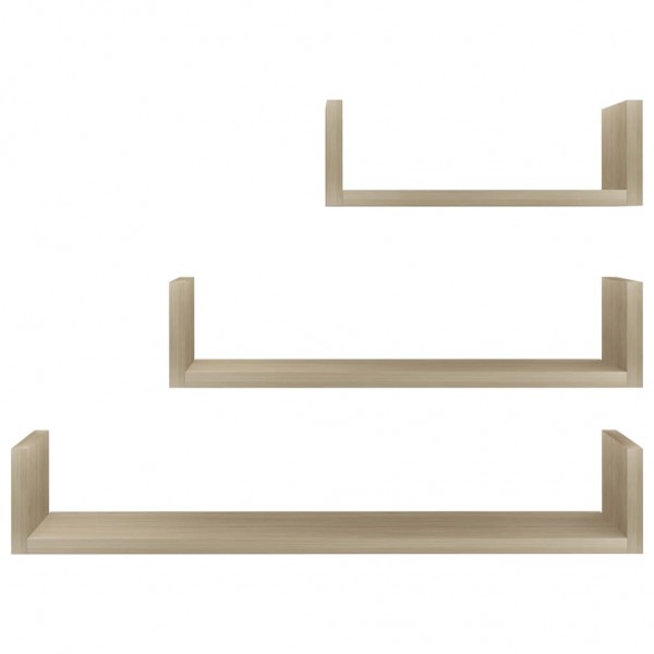 Estantes de pared 3 piezas madera contrachapada color roble M 4