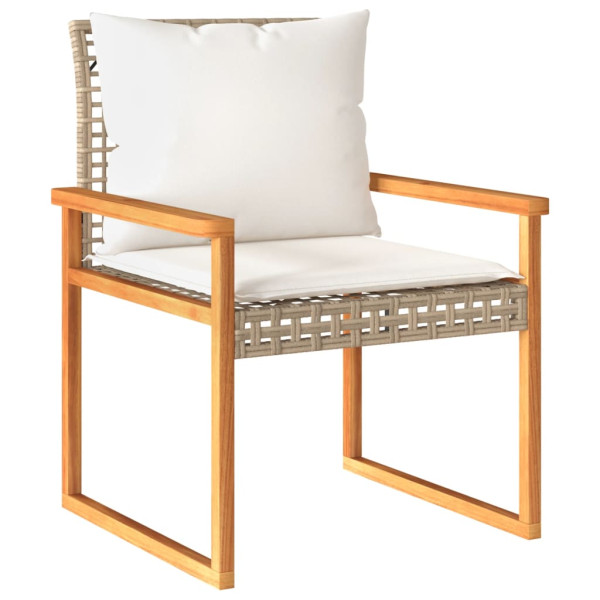 3 pcs conj. bistrô c/ almofadões vime PE/acácia mistura beges M 4