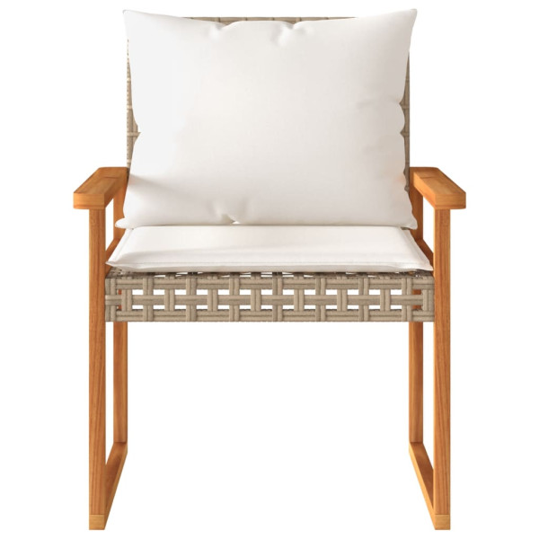 3 pcs conj. bistrô c/ almofadões vime PE/acácia mistura beges M 5