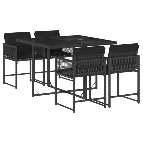 Set de muebles jardín 5 pzas con cojines ratán sintético negro M 2