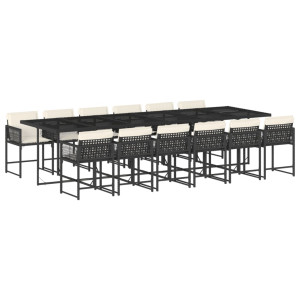 Set comedor de jardín con cojines 13 pzas ratán sintético negro H