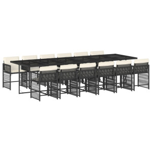 13 pcs conjunto de jantar p/jardim com almofadões vime PE preto H