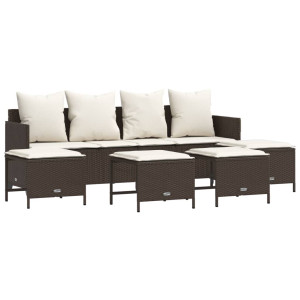 5 pcs conjunto sofás p/ jardim c/ almofadões vime PE castanho H