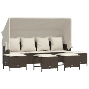 5 pcs conjunto sofás p/ jardim c/ almofadões vime PE castanho H
