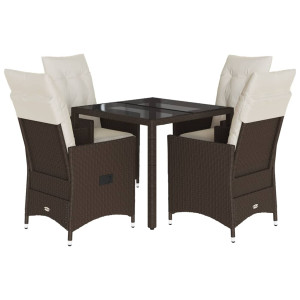 5 pcs conjunto jantar p/ jardim c/ almofadões vime PE castanho H