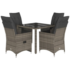 5 pcs conjunto de jantar p/ jardim c/ almofadões vime PE cinza H