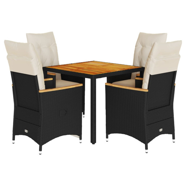 5 pcs conjunto de jantar p/ jardim c/ almofadões vime PE preto M 2