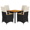 Set de muebles jardín 5 pzas con cojines ratán sintético negro 2