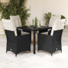 Set de muebles jardín 5 pzas con cojines ratán sintético negro 1