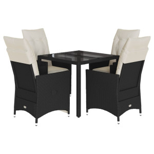 Set de muebles jardín 5 pzas con cojines ratán sintético negro H