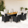 Set de comedor de jardín 7 pzas y cojines ratán sintético negro 1
