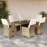 Set comedor de jardín 7 pzas con cojines ratán sintético beige 1