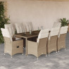Set comedor de jardín 9 pzas con cojines ratán sintético beige 1