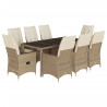 Set comedor de jardín 9 pzas con cojines ratán sintético beige 2