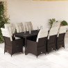 Set comedor para jardín 9 pzas y cojines ratán sintético marrón 1