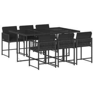 7 pcs conjunto de jantar p/ jardim c/ almofadões vime PE preto H
