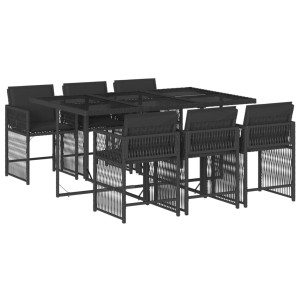 7 pcs conjunto de jantar p/ jardim c/ almofadões vime PE preto H