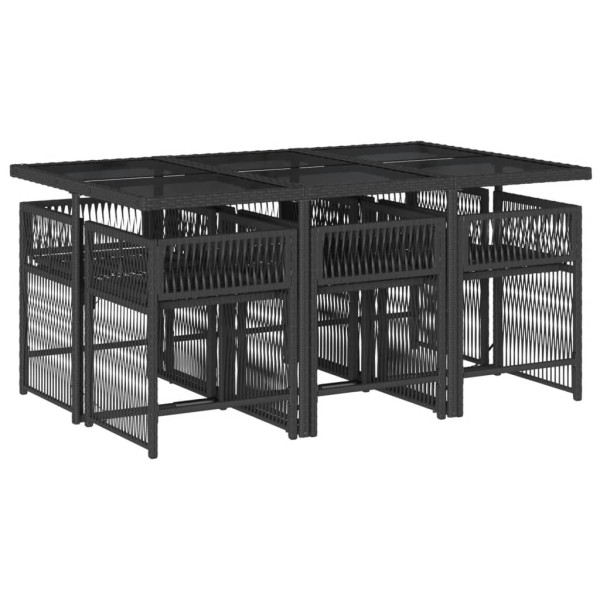 7 pcs conjunto de jantar p/ jardim c/ almofadões vime PE preto M 3