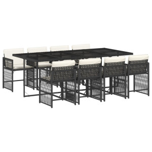 9 pcs conjunto de jantar p/ jardim c/ almofadões vime PE preto H