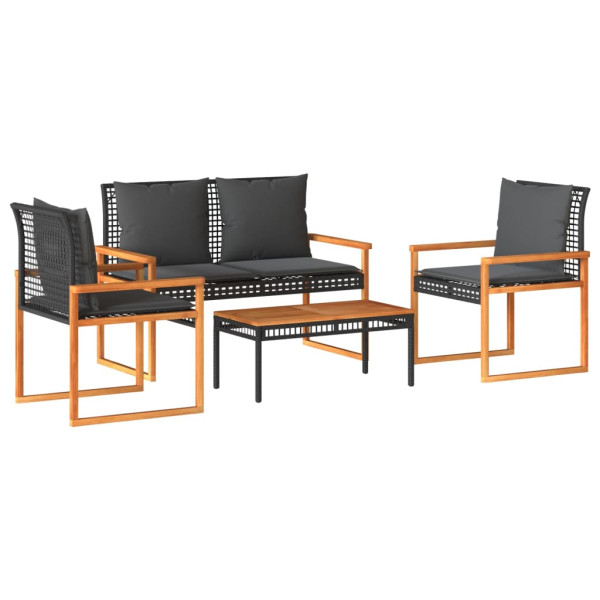 4 pcs conjunto lounge de jardim c/ almofadões vime PE preto M 2