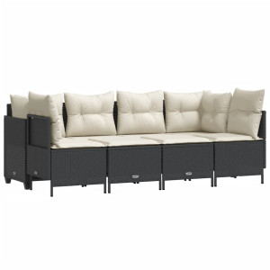 Set de muebles de jardín 5 pzas y cojines ratán sintético negro H