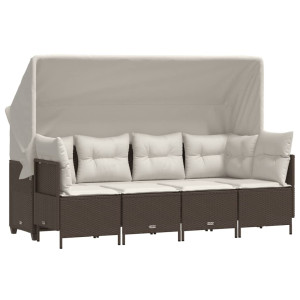 5 pcs conjunto sofás p/ jardim c/ almofadões vime PE castanho H