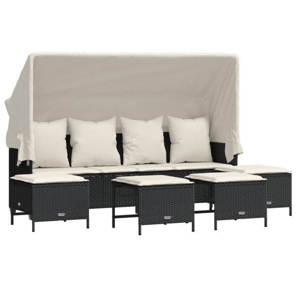 Set de muebles de jardín 5 pzas y cojines ratán sintético negro M 2