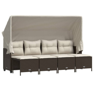 5 pcs conjunto sofás p/ jardim c/ almofadões vime PE castanho H