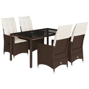 5 pcs conjunto jantar p/ jardim c/ almofadões vime PE castanho H