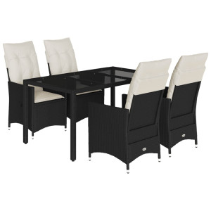 Set de muebles jardín 5 pzas con cojines ratán sintético negro H