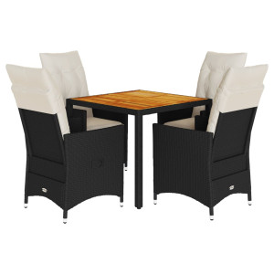 Set de muebles jardín 5 pzas con cojines ratán sintético negro H
