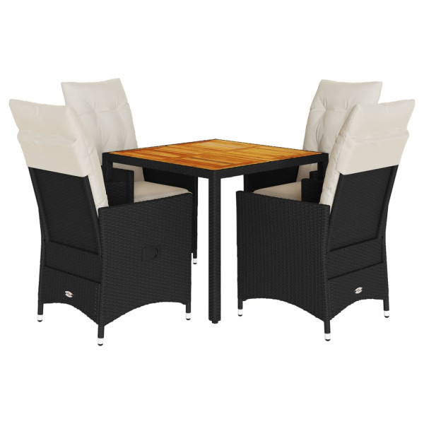 Set de muebles jardín 5 pzas con cojines ratán sintético negro M 2
