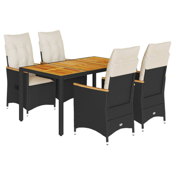 Set de muebles jardín 5 pzas con cojines ratán sintético negro M 2
