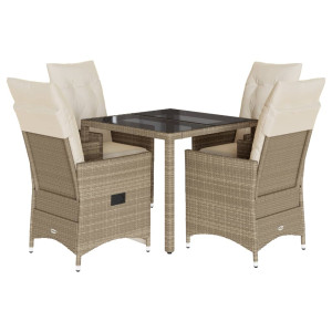 Set comedor de jardín 5 pzas con cojines ratán sintético beige H